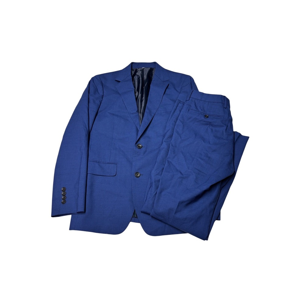 Bonobos Mens Jetsetter Slim Fit 2-pc Suit Blue Micro Houndstooth Wool 36R 32x31